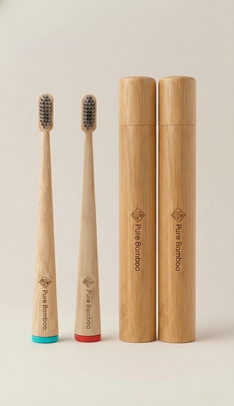 Set Cepillos de Dientes de Bambu con Estuches de Viaje