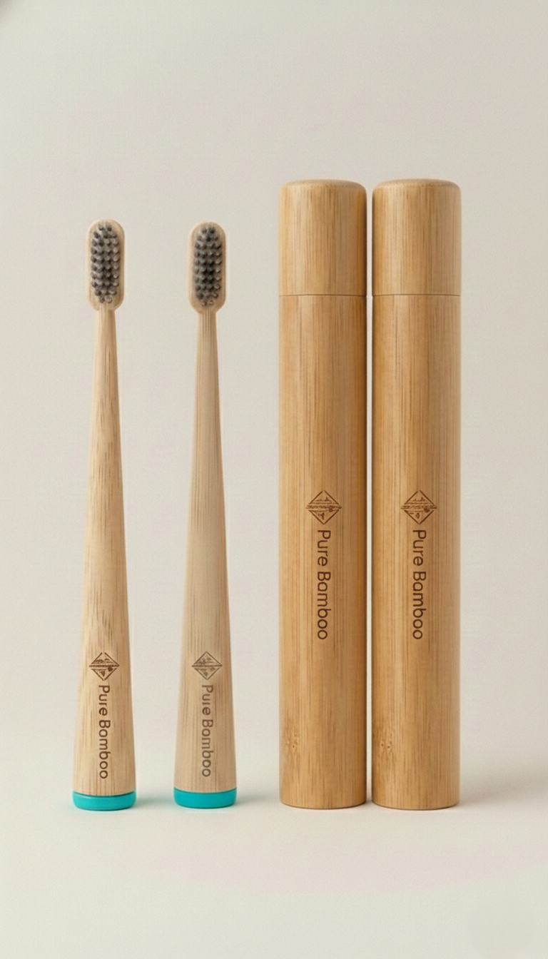 Set Cepillos de Dientes de Bambu con Estuches de Viaje
