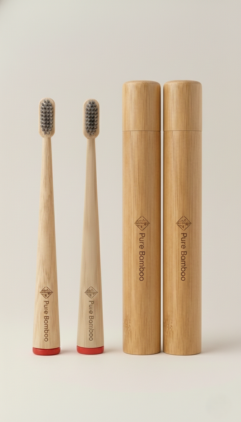 Set Cepillos de Dientes de Bambu con Estuches de Viaje