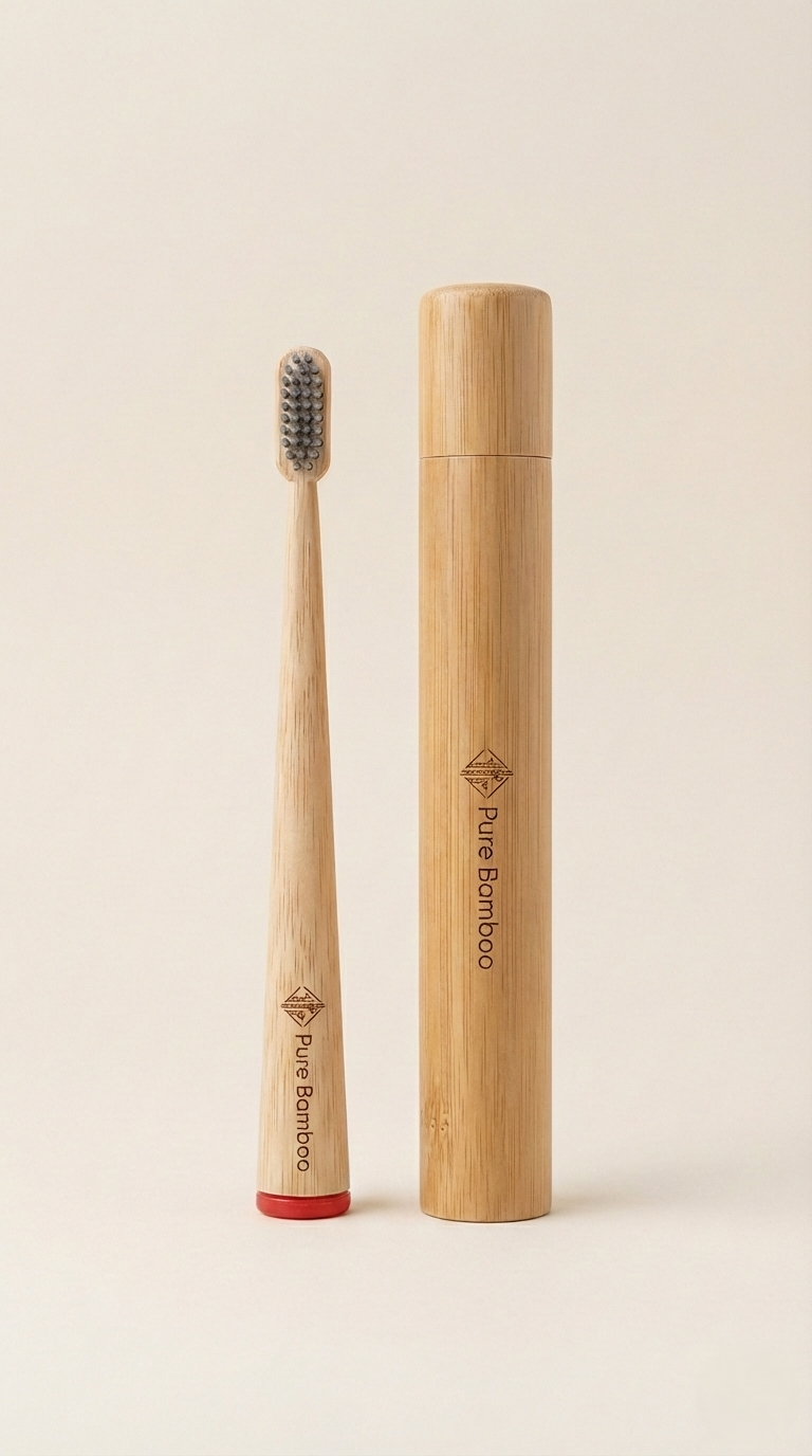 Cepillo de Dientes de Bambú y Estuche de Viaje de Madera