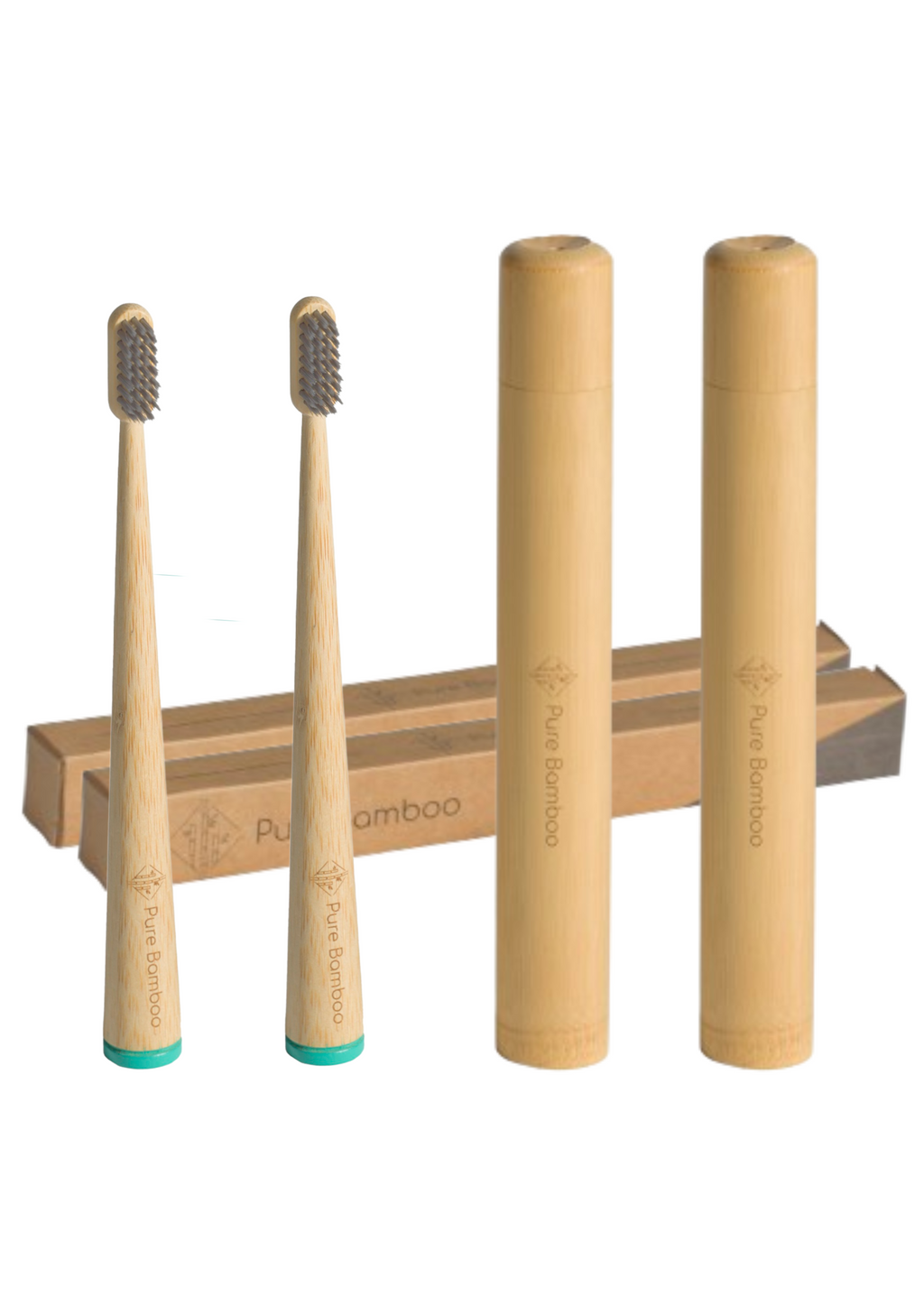 PACK 2 Cepillos de Dientes de Bambu con 2 Estuches de Viaje
