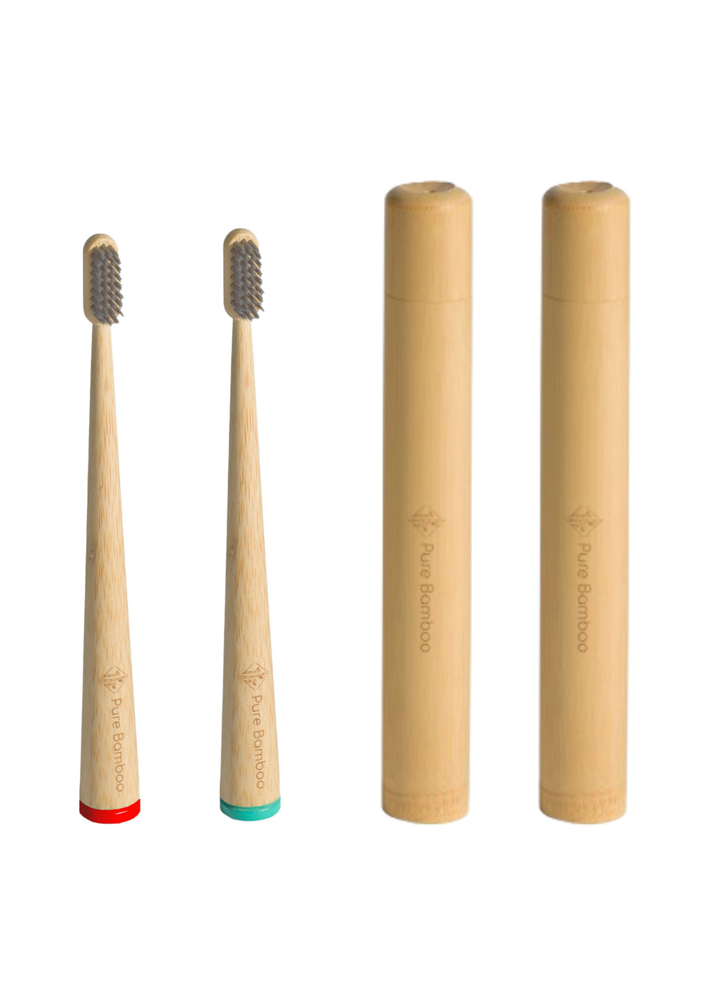 PACK 2 Cepillos de Dientes de Bambu con 2 Estuches de Viaje